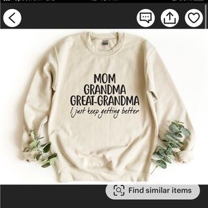 BRAN NEW, Womens bone colored Granma sweatshirt, never worn, too large for mom